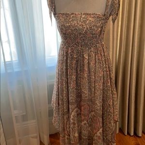 Floral dress M smocked bodice, asymmetric hem